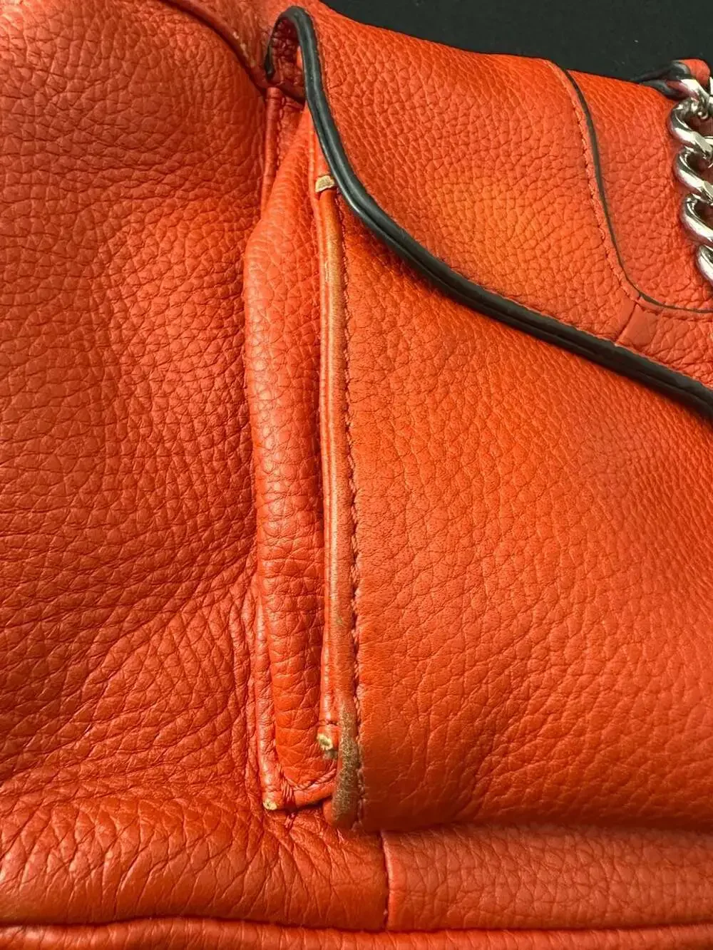 No.91 Giani Bernini Pebbled Orange Leather Hobo Shoulder Bag with Chain Detail